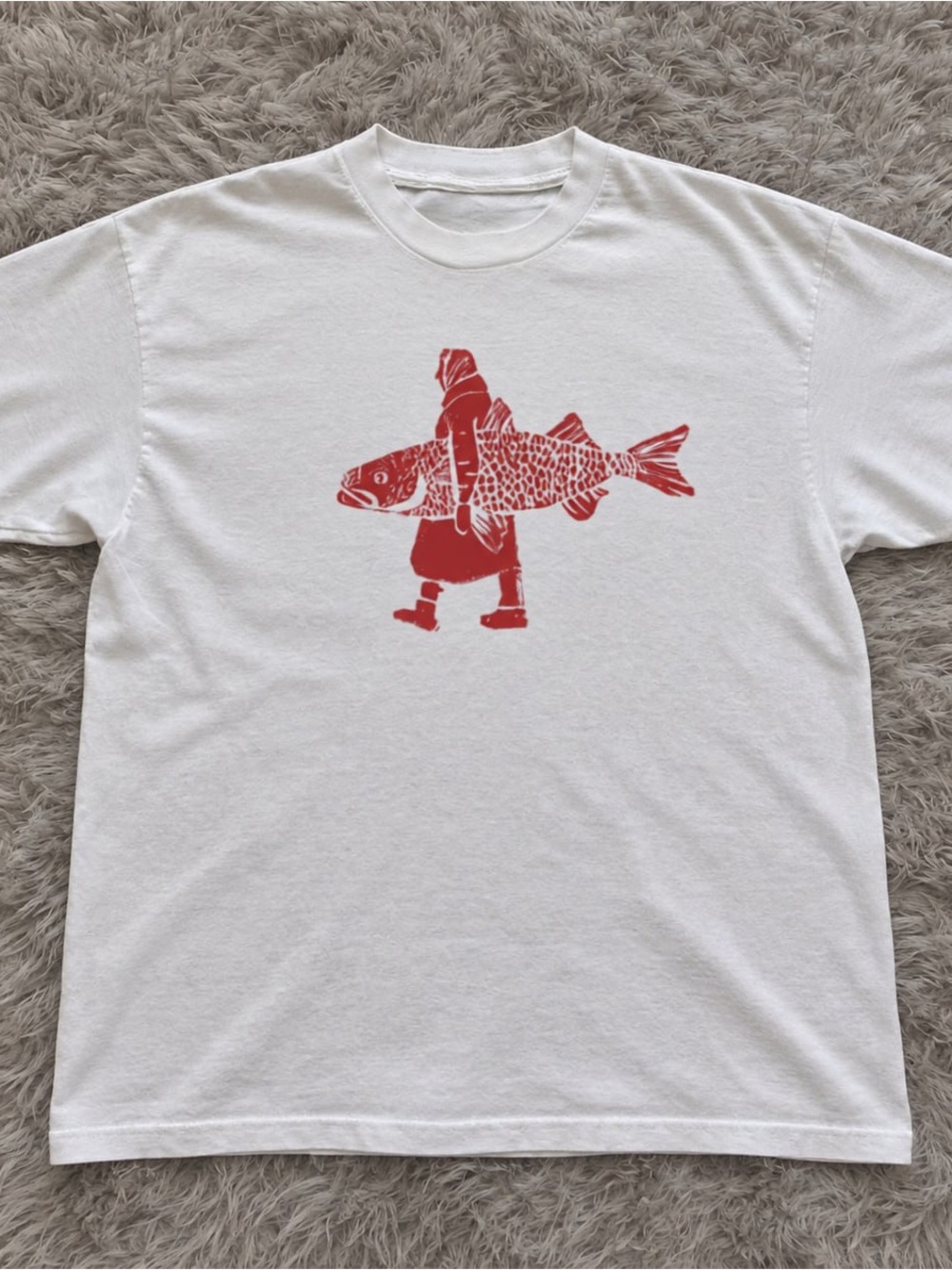 Red Fisherman & Fish Gildan White Tee Graphic